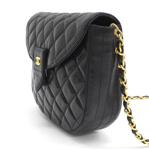 Chanel Chain Flap Black Matelasse Moon Lambskin Bag CocoMark Half